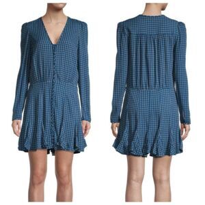 Veronica Beard Riggins Dot Floral Mini Dress Navy Geometric Long Sleeve 10